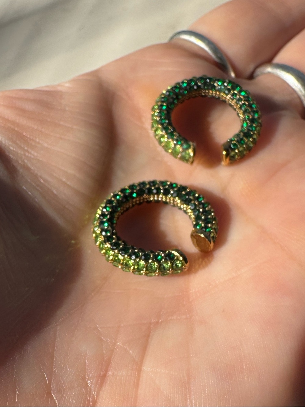 Set of Gold Ear Cuffs with Green Micro Pave Crystals NEW!